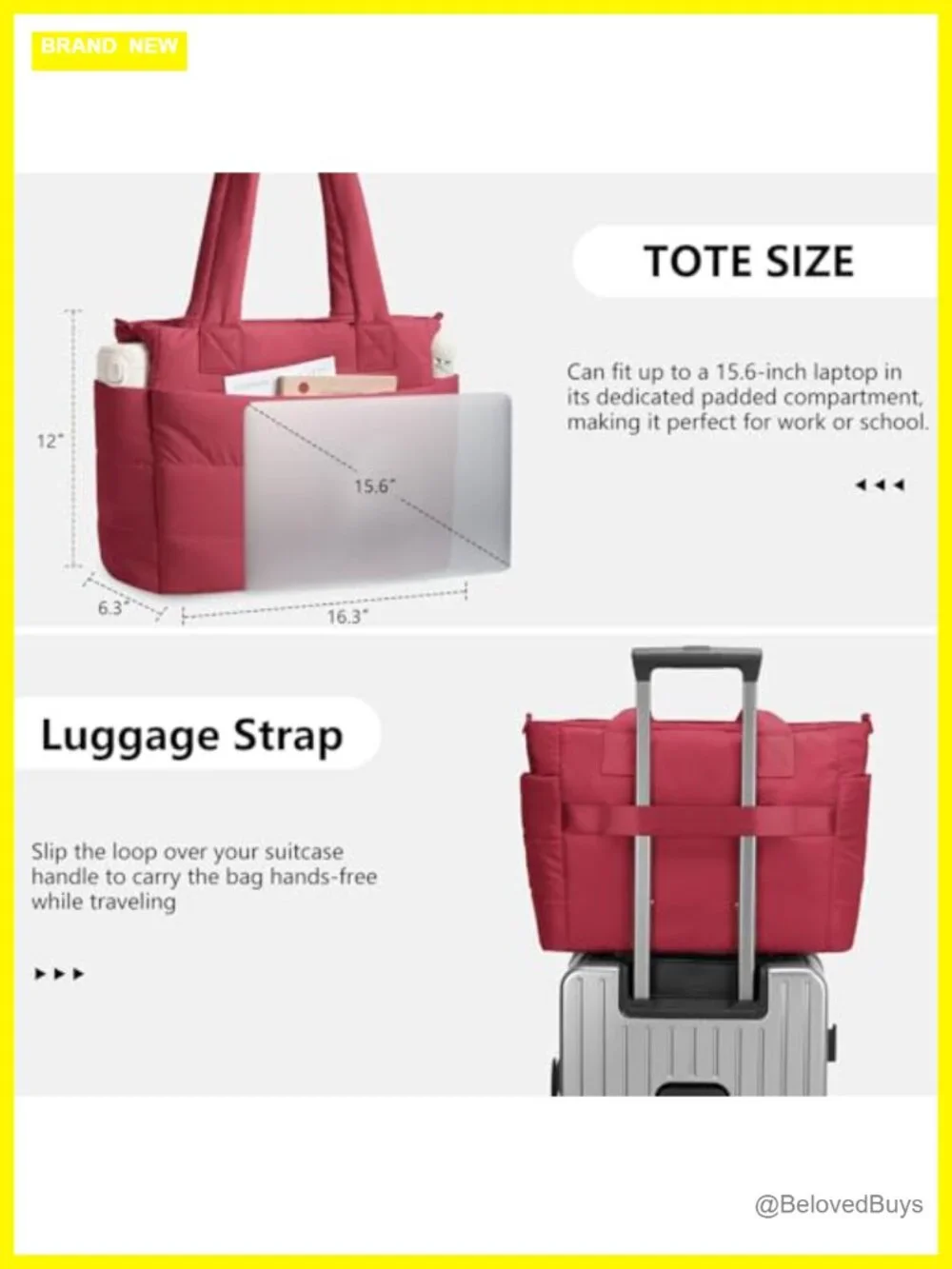 Quilted Puffer Tote Bag with 40oz Tumbler Holder Lightweight Water-Resistant